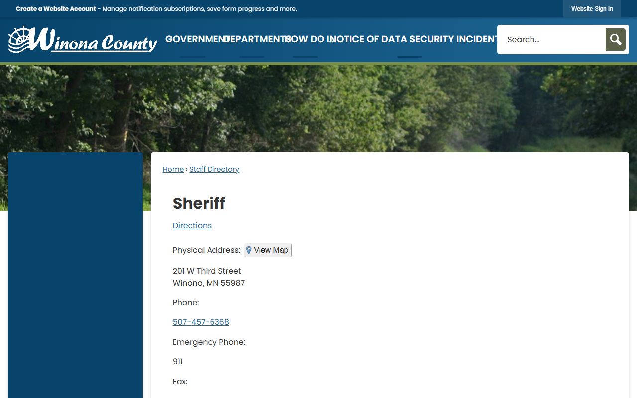 Winona County sheriff directory for inmate records and WCDC contact information