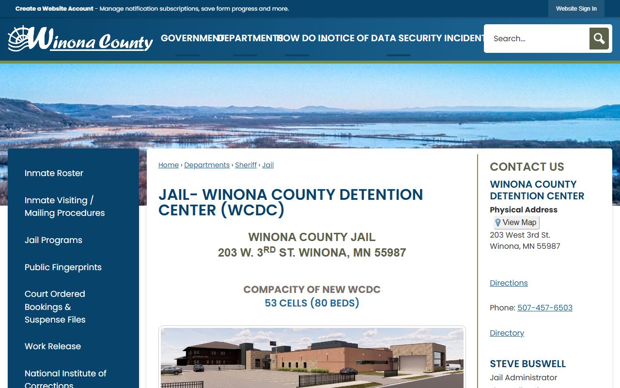 Winona County Detention Center jail page for inmate population records